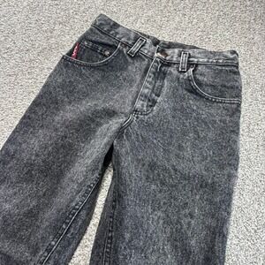 Vintage Lee Jeans Girls 14 Regular Black Acid Wash High Rise Tapered USA 90s